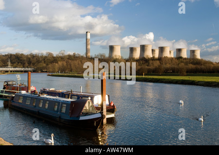 Longboats moored on the River Trent at Trent Lock in Derbyshire 'Great Britain' Stock Photo