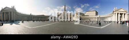 Unusual wide angle panoramic view of world famous monument attraction St Peters Square, Vatican City Rome Italy Europe