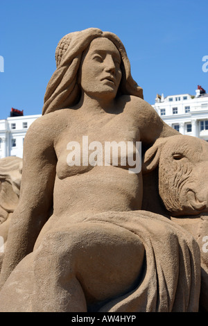 Egyptian sand sculpture at world sand sculpting championships in Brighton, England. Stock Photo