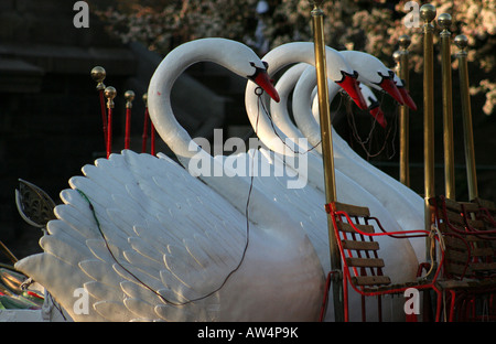 The swanboats in Boston's Public Garden are one of the city's most beloved icons Stock Photo