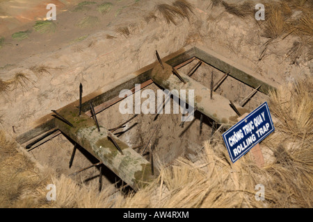 METAL SPIKES line the top of a tunnel in the CU CHI tunnel exhibit in HO CHI MINH CITY SAIGON VIETNAM Stock Photo