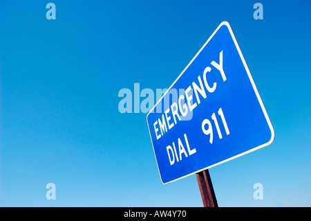 Emergency call 911 sign on highway freeway interstate of USA Stock Photo