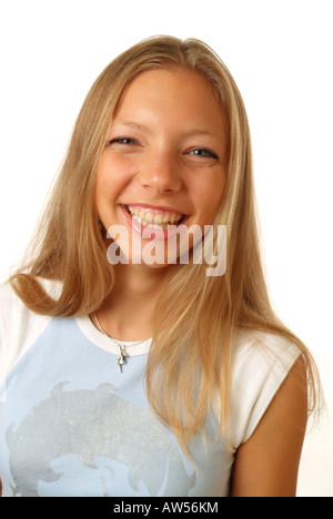 Blond young woman. Teenager. Girl. Laughing. Stock Photo