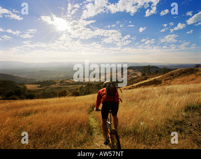 man mountain biking on Figueroa Mountain road Los Padres National Forest Stock Photo