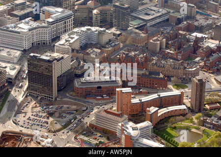 An aerial view of Birmingham showing the Courts and Birmingham Childrens Hospital Stock Photo