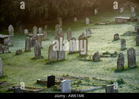 a graveyard with tombstones in near hay on wye Stock Photo