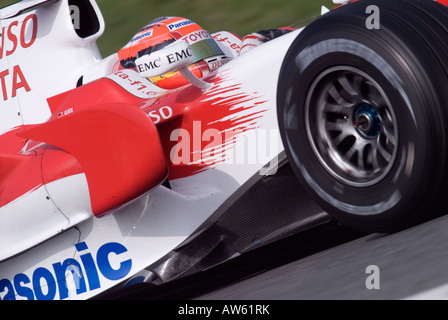 Timo Glock GER in the Toyota TF108 racecar during Formula 1 testing sessions on the Circuit de Catalunya Stock Photo