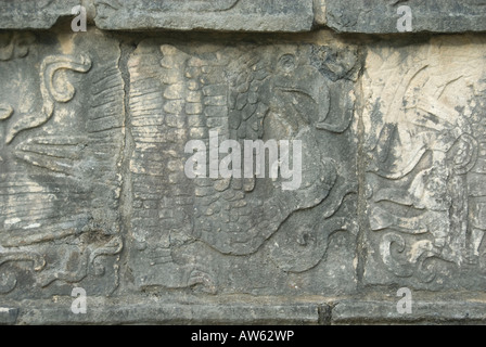 Carving Detail of Eagle Eating Sacrificed Human Heart on Platform of the Eagles and Jaguars Chichen Itza Yucatan Mexico Stock Photo