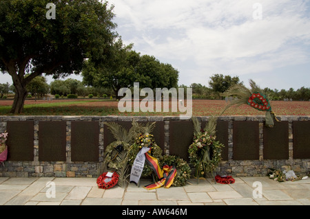 Memorial wreaths left at the German war cemetery in Maleme, Crete, Greece. Stock Photo