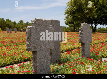 Three headstones at the German war cemetery in Maleme, Crete, Greece. Stock Photo