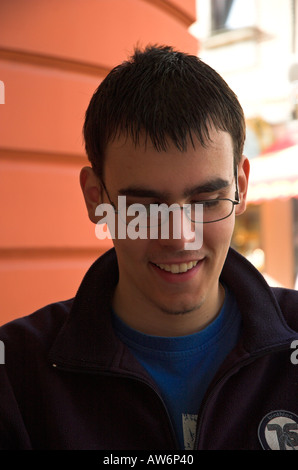 Young man smiling wearing eyeglasses Stock Photo