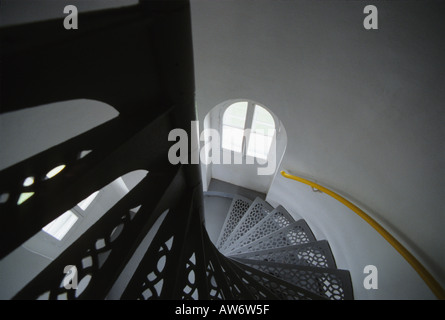 The spiral staircase inside the Seul Choix Point Lighthouse on Michigan's Upper Peninsula. Stock Photo