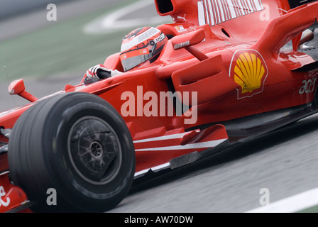 Kimi Raikkoenen FIN in the Ferrari F2008 racecar during Formula 1 testing sessions on the Circuit de Catalunya Stock Photo