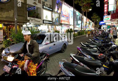 Evening Traffic in Downtown Kuta Bali Indonesia Stock Photo