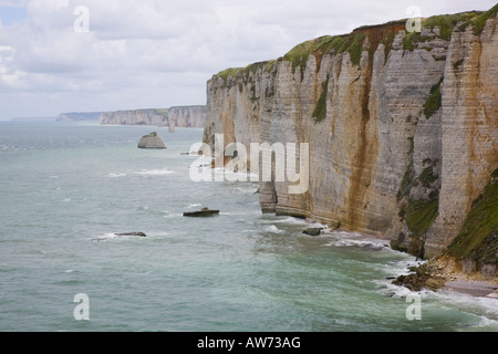 Etretat, Normandy, France. View along towering cliffs towards Fécamp. Stock Photo