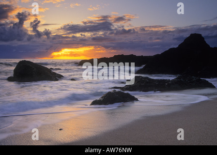 Stormy sunset at Bodega Head Beach in Sonoma Coast State Beaches, California, USA Stock Photo