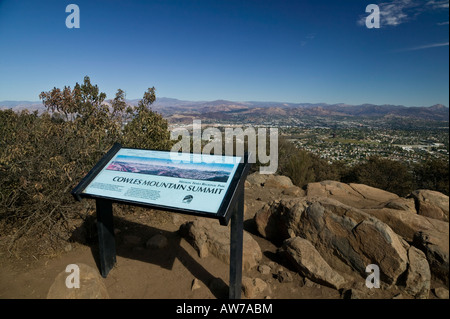 Summit signs Mission Trails Cowles Mountain San Diego, California, USA Stock Photo