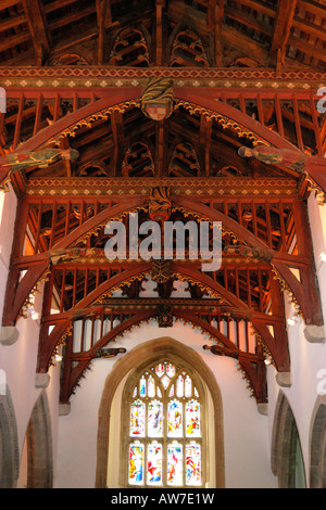 The historically unique interior of the Church of St John the Baptist Bere Regis Dorset England Stock Photo