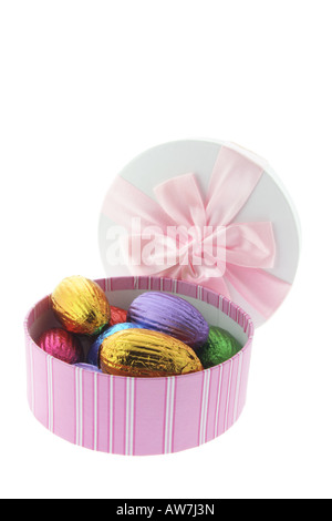 Chocolate Easter Eggs in Round Gift Box Stock Photo