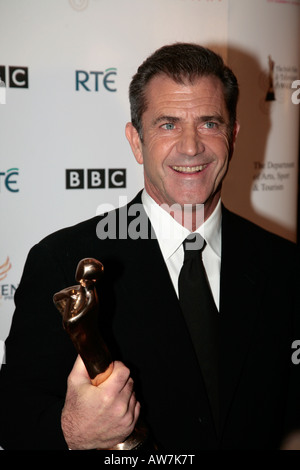 Mel Gibson with his outstanding contribution to world cinema award in the press room at the Irish Film and Television Awards Stock Photo