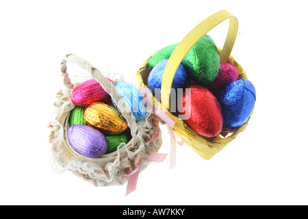 Chocolate Easter Eggs in Baskets Stock Photo