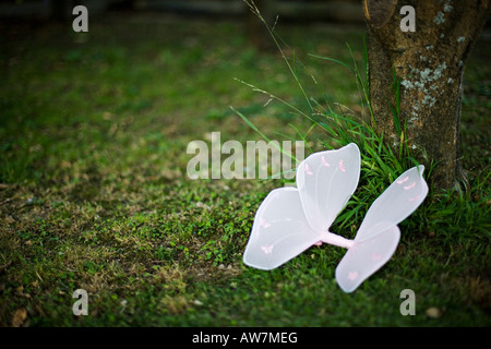 Fairy wings left beside a tree Stock Photo