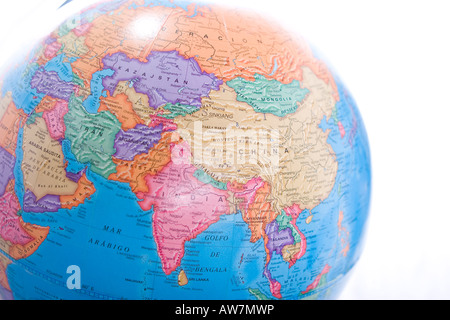 World Map globe showing Asia continent isolated on white background