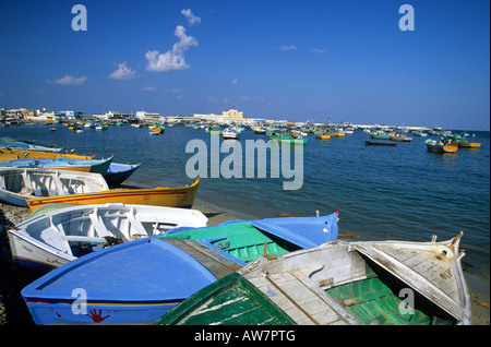 Qaitbay Castle and fishing boats in Eastern Harbor Alexandria Egypt ...