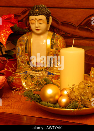 Christmas arrangement with Buddha Stock Photo