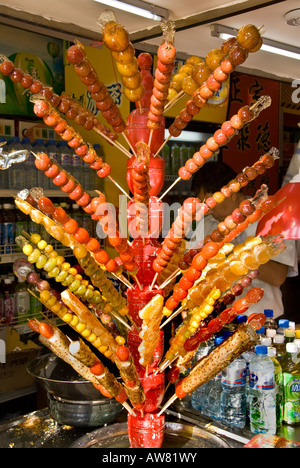 Beijing CHINA, Shopping 'Chinese Food' 'Local Beijing Specialty' Candied Fruit on a Stick On Display in Shop 'Wangfujing Street' Stock Photo