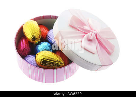 Chocolate Easter Eggs in Round Gift Box Stock Photo