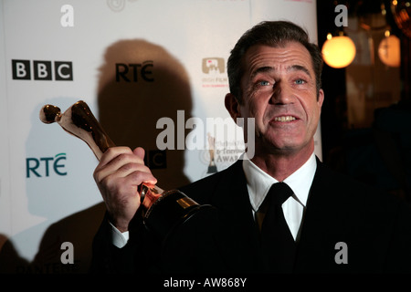 Mel Gibson with his outstanding contribution to world cinema award in the press room at the Irish Film and Television Awards Stock Photo