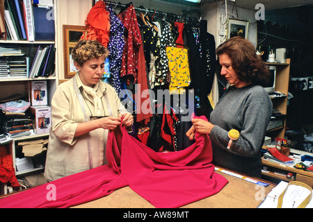 Spain, Andalucia.  Female tailors making flamenco dresses Stock Photo