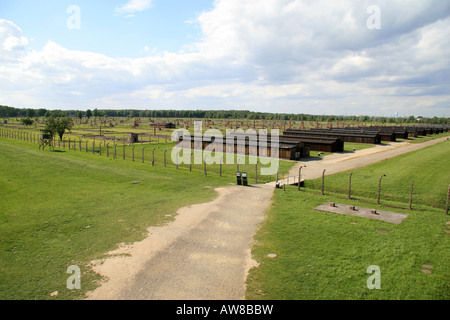 The remaining wooden huts in the former Nazi concentration camp at Auschwitz Birkenau, Oswiecim, Poland. Stock Photo