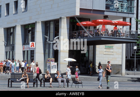 People at shopping street Prager street in Dresden Saxony Germany Stock Photo