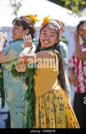 Cherry Blossom Festival Hula dancer performing at the Los Angeles Cherry Blossom Festival in Little Tokyo Stock Photo