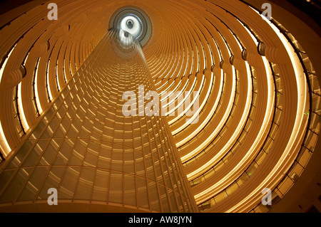 Interior atrium view of Grand Hyatt Hotel occupying floors 53 to 87 of the Jin Mao Tower in Pudong district Shanghai in China Stock Photo
