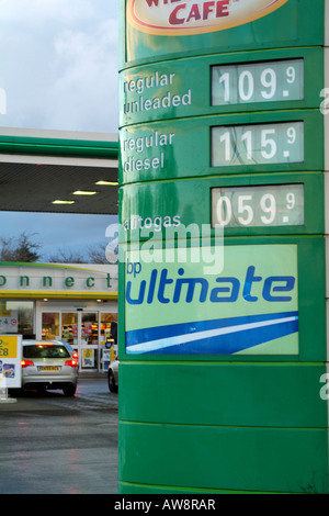 Fuel Prices Sign at BP Petrol Station Stock Photo