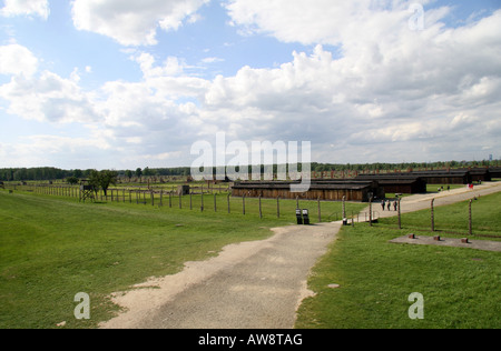 The remaining wooden huts in the former Nazi concentration camp at Auschwitz Birkenau, Oswiecim, Poland. Stock Photo