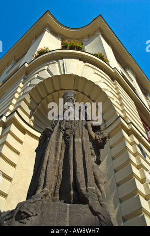 Rabbi Löw statue outside new town hall at Marianske namesti square Old Town Prague Czech Republic Europe Stock Photo