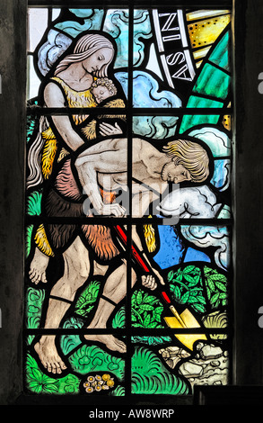 Stained glass window of Adam and Eve at the medieval cathedral of ...