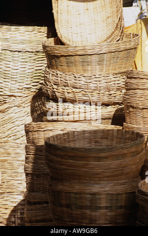 Woven baskets on sale at Devaraja Market, Mysore, Karnataka, India Stock Photo