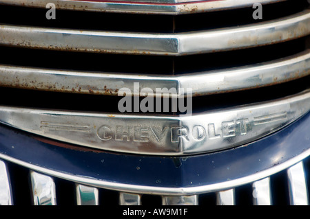 The front grill of an old Chevrolet truck. Stock Photo