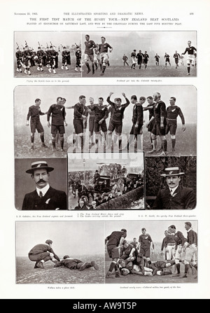 Scotland v New Zealand 1905 magazine report of the Original All Blacks narrow rugby victory over Scotland in November on their tour of Britain