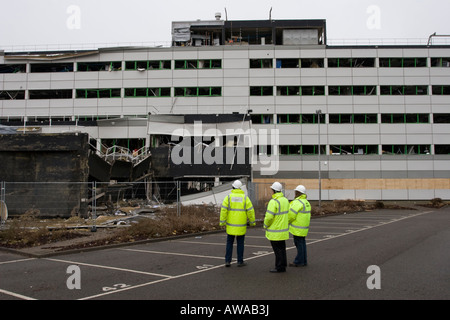 Destroyed Office building Buncefield Oil Depot Fire aftermath Hemel Hempstead Hertfordshire, Jan 2006. Stock Photo