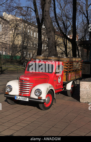 Restored classic truck used for advertising beer Krakow Poland Stock Photo