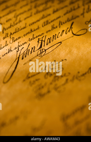Close up the signature of John Hancock on Declaration of Independence