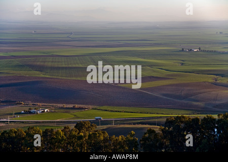 As seen from the city Alcazar de Arriba upper fortress rolling farmland stretches into the distance in Carmona Spain Stock Photo
