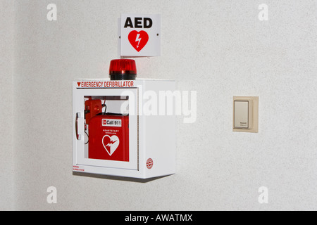 AED-Automatic Emergency Defibrillator for Heart Emergency Stock Photo
