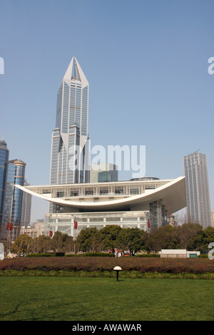 Grand Theatre and Concert Hall   in the Peoples Square with a high rise building in the background Stock Photo